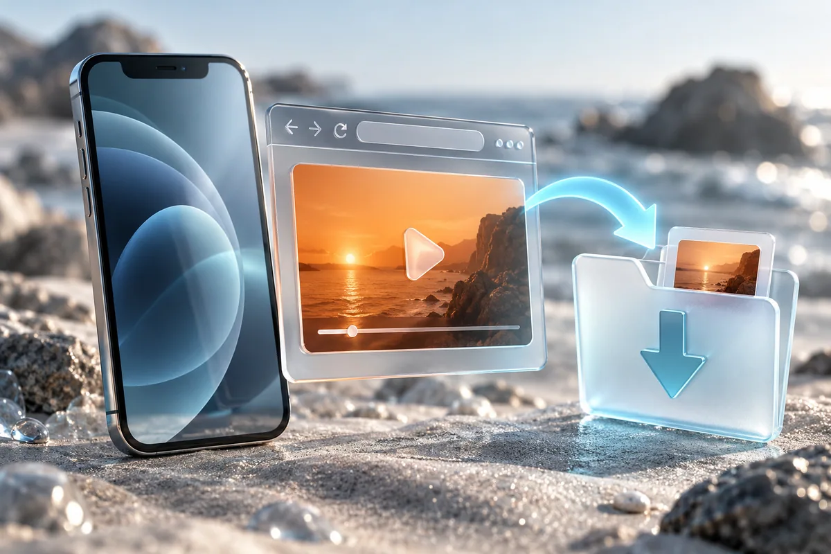 Иллюстрация к статье «Видео из Одноклассников на iPhone: сохранение через браузер»: получить отдельный адрес ролика.