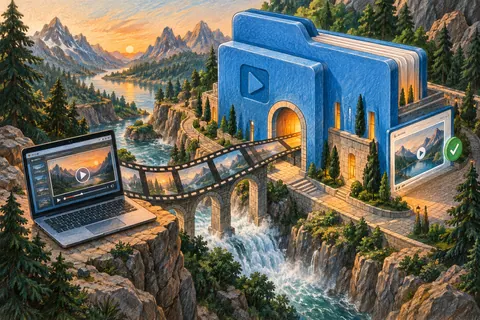 Разрешённый файл Vimeo сохраняется в папку настольного компьютера, а рядом расположен независимый локальный плеер.