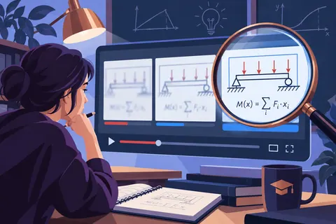 Мелкая формула на слайде лекции YouTube проверяется на целевом экране рядом с временной отметкой и звуком.