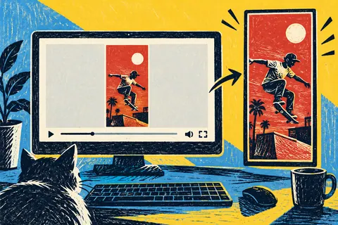 Узкий красный кадр в огромной светлой рамке монитора, рядом высокая рамка показывает кадр целиком; геометрия.