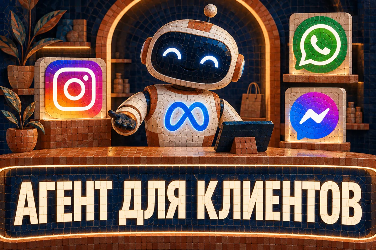 Логотип Meta, Instagram, WhatsApp, Messenger и надпись «АГЕНТ ДЛЯ КЛИЕНТОВ» на постере новости