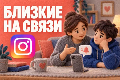 Логотип Instagram и надпись «БЛИЗКИЕ НА СВЯЗИ» на постере новости