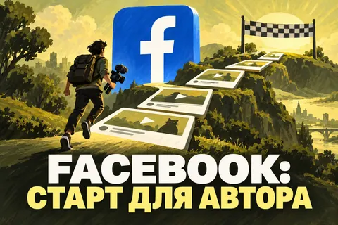 Логотип Facebook и надпись «FACEBOOK: СТАРТ ДЛЯ АВТОРА» на постере новости
