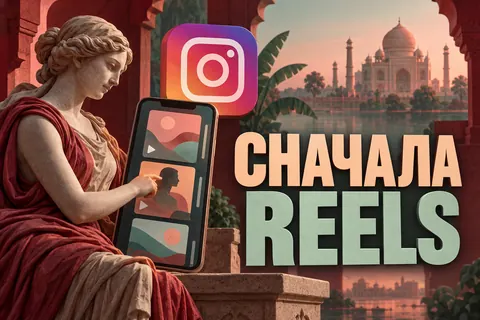 Логотип Instagram и надпись «СНАЧАЛА REELS» на постере новости