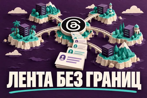 Логотип Threads и надпись «ЛЕНТА БЕЗ ГРАНИЦ» на постере новости