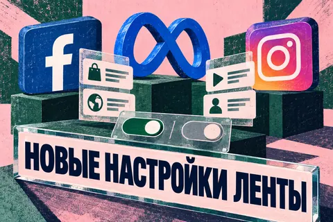 Логотип Meta, Facebook, Instagram и надпись «НОВЫЕ НАСТРОЙКИ ЛЕНТЫ» на постере новости
