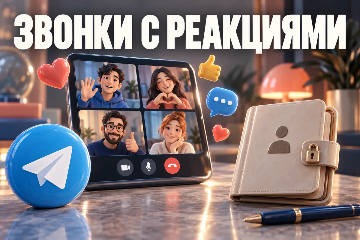 Логотип Telegram и надпись «ЗВОНКИ С РЕАКЦИЯМИ» на постере новости