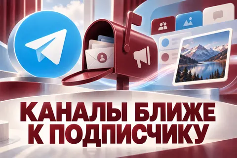 Логотип Telegram и надпись «КАНАЛЫ БЛИЖЕ К ПОДПИСЧИКУ» на постере новости