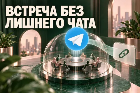 Логотип Telegram и надпись «ВСТРЕЧА БЕЗ ЛИШНЕГО ЧАТА» на постере новости