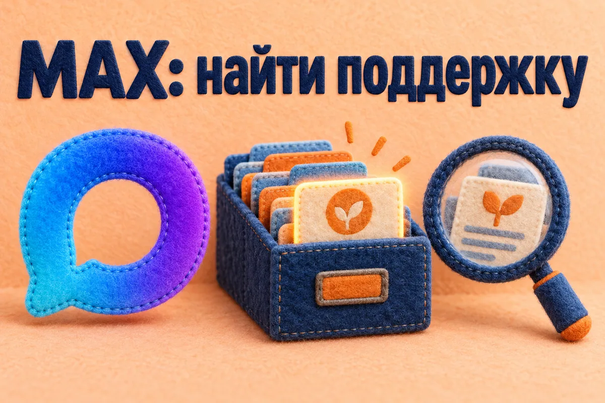Логотип MAX и надпись «MAX: найти поддержку» на постере новости