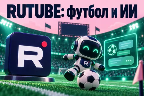 Логотип Rutube и надпись «RUTUBE: футбол и ИИ» на постере новости