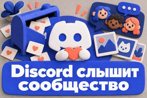Логотип Discord и надпись «Discord слышит сообщество» на постере новости