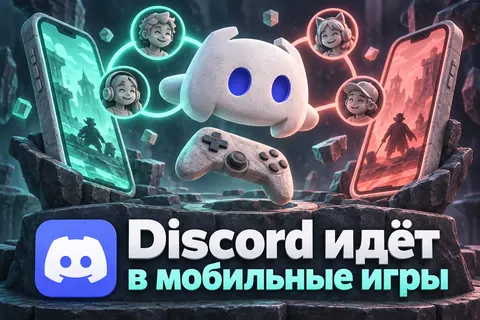 Логотип Discord и надпись «Discord идёт в мобильные игры» на постере новости