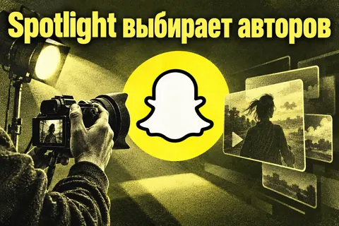 Логотип Snapchat и надпись «Spotlight выбирает авторов» на постере новости