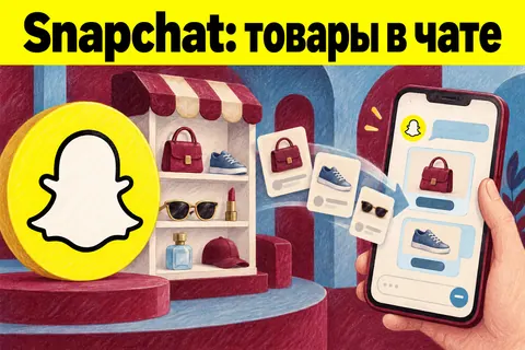 Логотип Snapchat и надпись «Snapchat: товары в чате» на постере новости