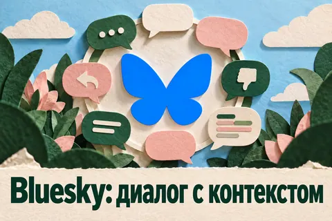 Логотип Bluesky и надпись «Bluesky: диалог с контекстом» на постере новости