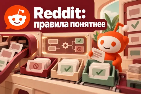 Логотип Reddit и надпись «Reddit: правила понятнее» на постере новости
