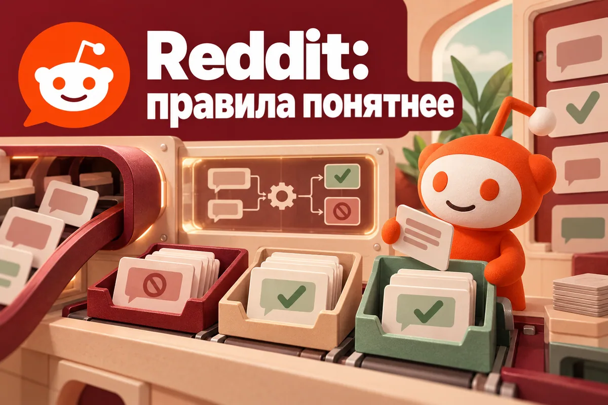 Логотип Reddit и надпись «Reddit: правила понятнее» на постере новости