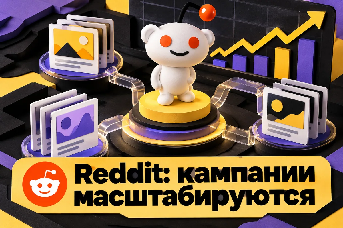Логотип Reddit и надпись «Reddit: кампании масштабируются» на постере новости