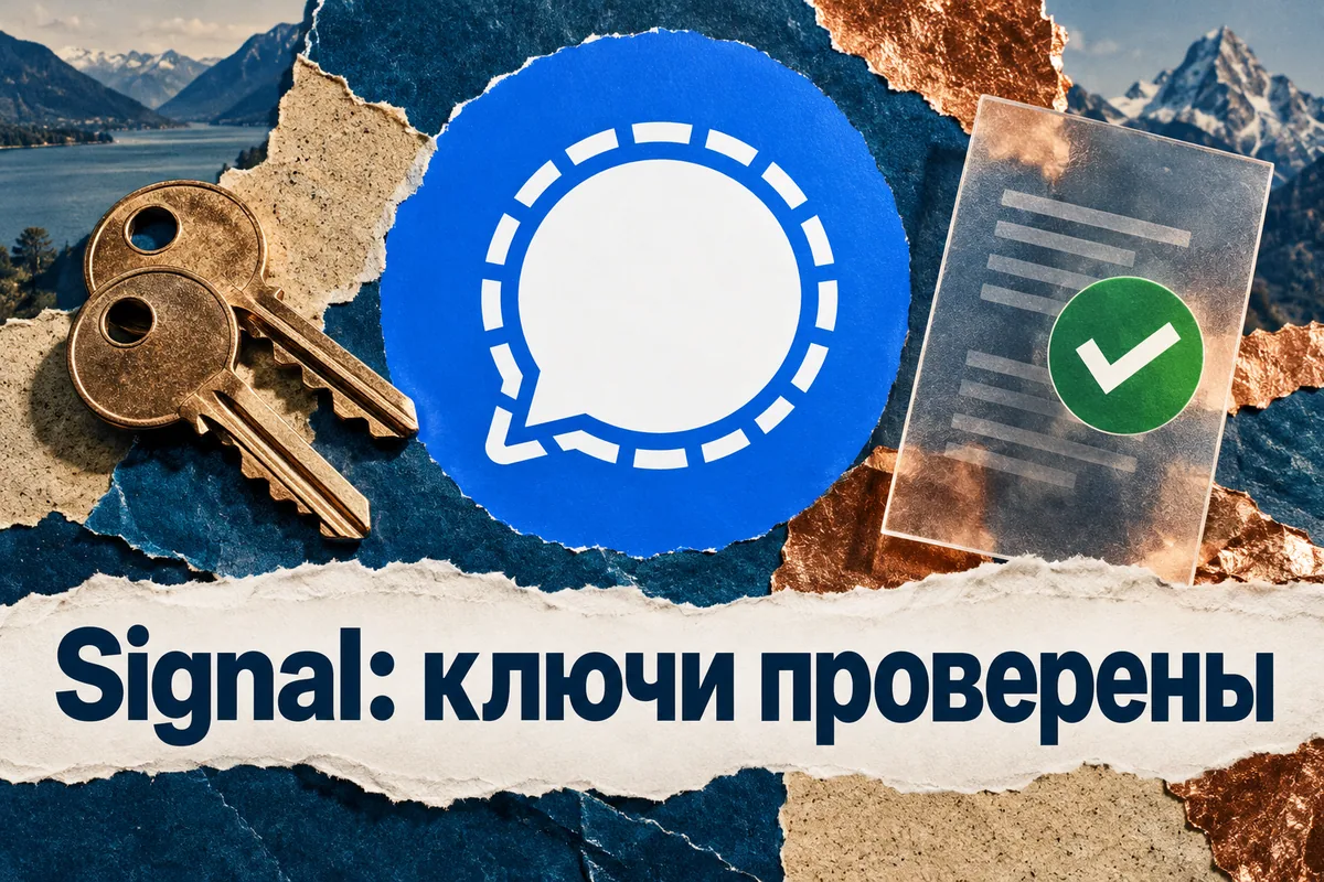 Логотип Signal и надпись «Signal: ключи проверены» на постере новости
