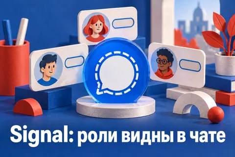 Логотип Signal и надпись «Signal: роли видны в чате» на постере новости
