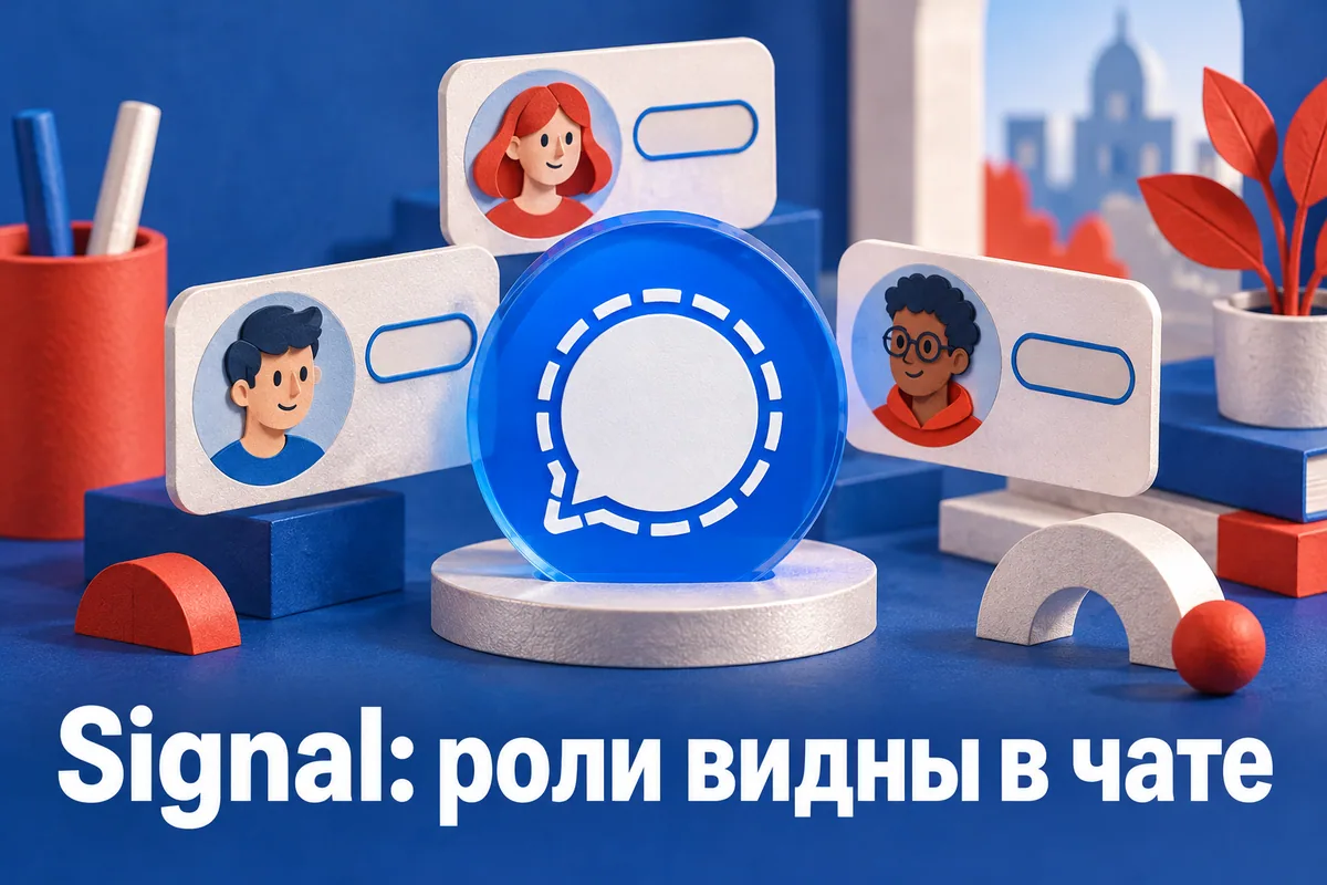 Логотип Signal и надпись «Signal: роли видны в чате» на постере новости