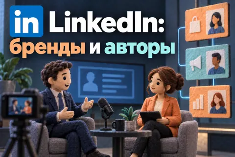 Логотип LinkedIn и надпись «LinkedIn: бренды и авторы» на постере новости