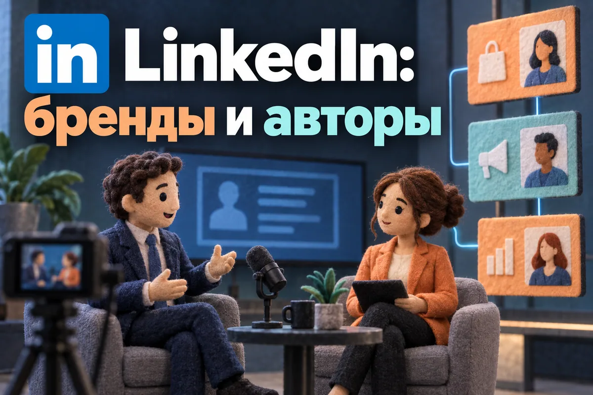 Логотип LinkedIn и надпись «LinkedIn: бренды и авторы» на постере новости