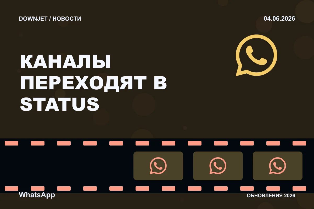 Постер новости с логотипом WhatsApp и надписью «КАНАЛЫ ПЕРЕХОДЯТ В STATUS»