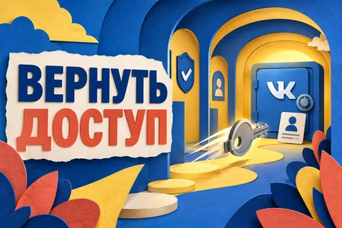 ВЕРНУТЬ ДОСТУП: авторская иллюстрация с логотипом VK для инструкции DownJet