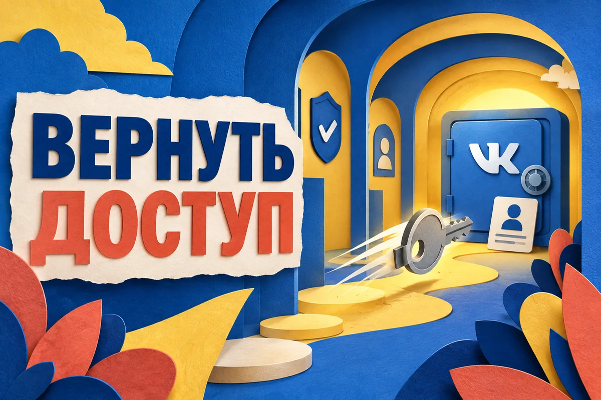 ВЕРНУТЬ ДОСТУП: авторская иллюстрация с логотипом VK для инструкции DownJet