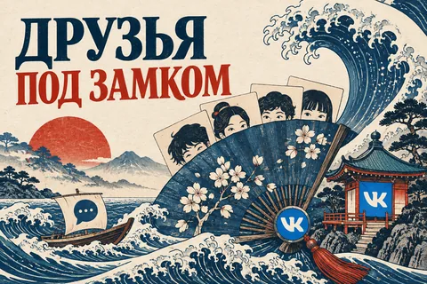 ДРУЗЬЯ ПОД ЗАМКОМ: авторская иллюстрация с логотипом VK для инструкции DownJet