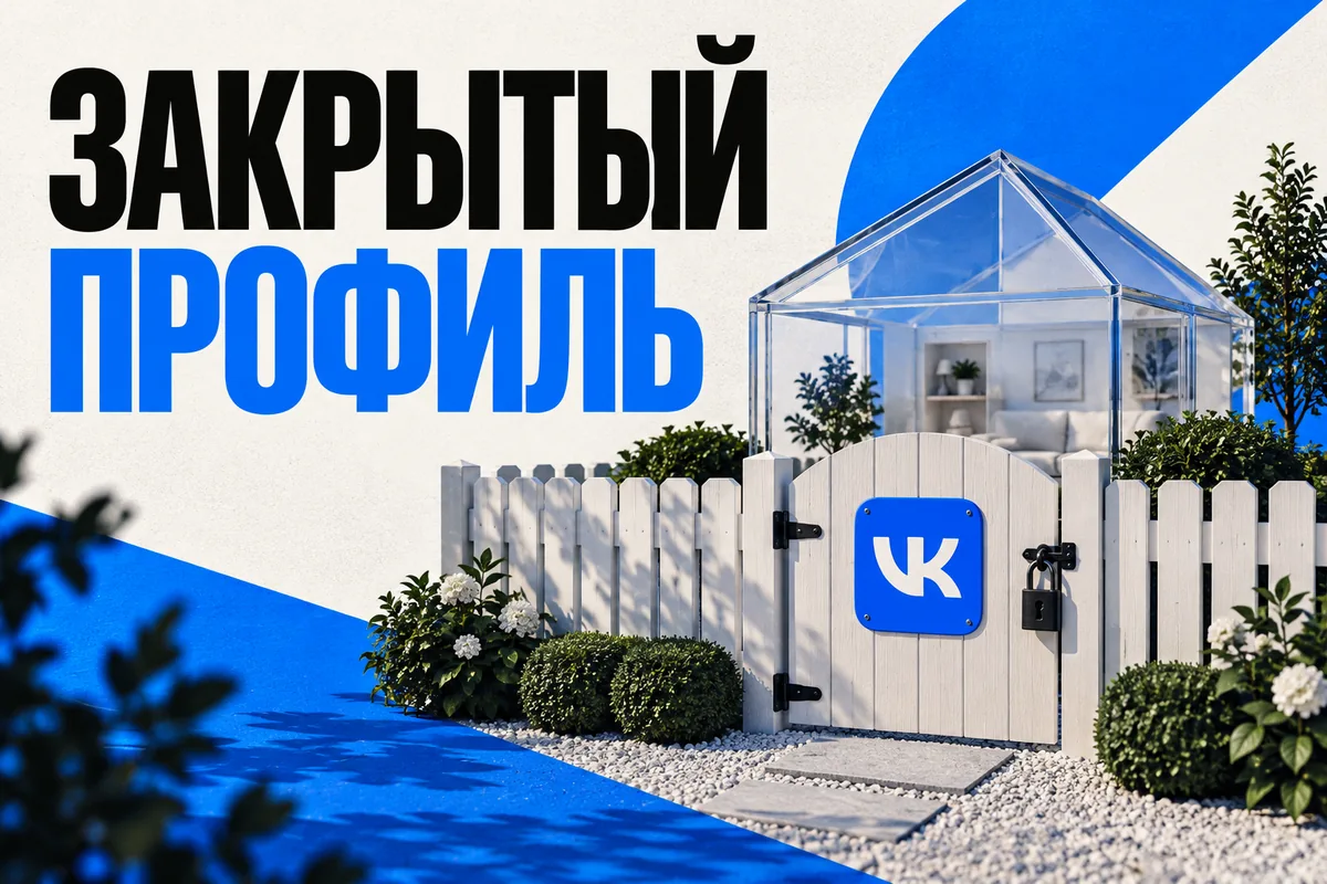ЗАКРЫТЫЙ ПРОФИЛЬ: авторская иллюстрация с логотипом VK для инструкции DownJet