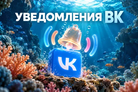 УВЕДОМЛЕНИЯ ВК: авторская иллюстрация с логотипом VK для инструкции DownJet