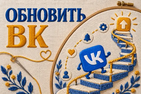 ОБНОВИТЬ ВК: авторская иллюстрация с логотипом VK для инструкции DownJet