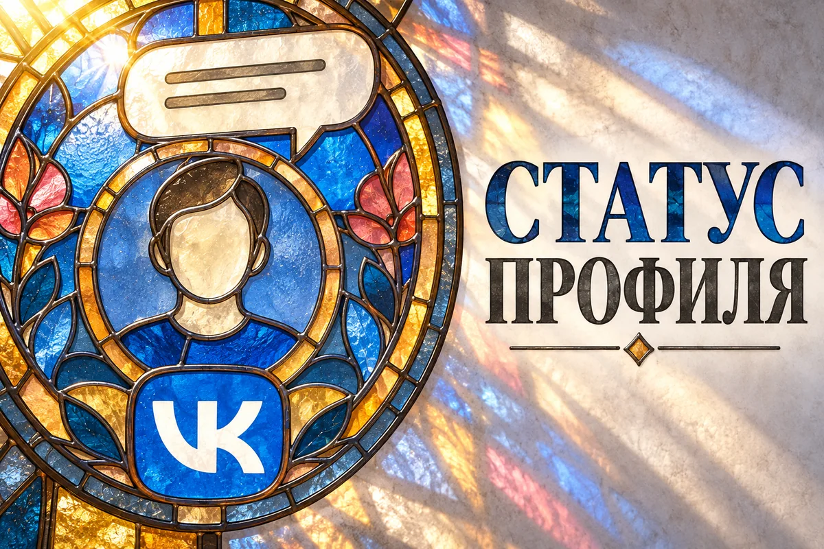 СТАТУС ПРОФИЛЯ: иллюстрация с логотипом VK для инструкции «Как поставить и изменить текстовый статус в профиле ВК»