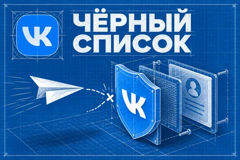 ЧЁРНЫЙ СПИСОК: авторская иллюстрация с логотипом VK для инструкции DownJet