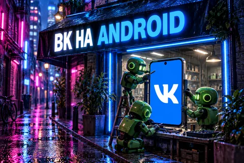 ВК НА ANDROID: авторская иллюстрация с логотипом VK для инструкции DownJet