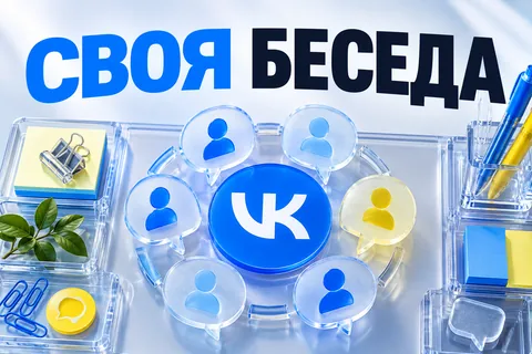 СВОЯ БЕСЕДА: иллюстрация с логотипом VK для инструкции «Как создать беседу ВК и настроить участников»