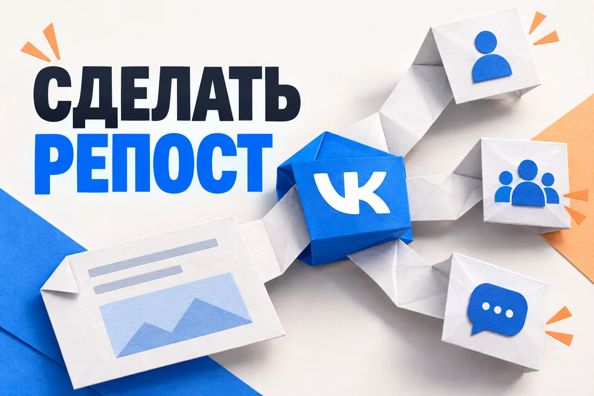 СДЕЛАТЬ РЕПОСТ: авторская иллюстрация с логотипом VK для инструкции DownJet