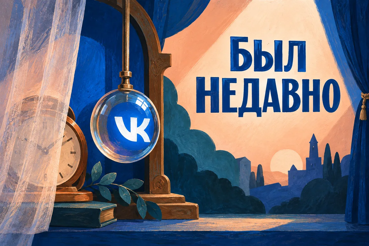 БЫЛ НЕДАВНО: иллюстрация с логотипом VK для инструкции «Как настроить статус активности «Был недавно» в ВК: где доступна эта функция»