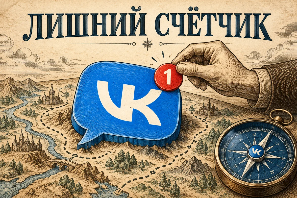 ЛИШНИЙ СЧЁТЧИК: иллюстрация с логотипом VK для инструкции «Как убрать счётчик непрочитанных сообщений ВК, если всё уже прочитано»