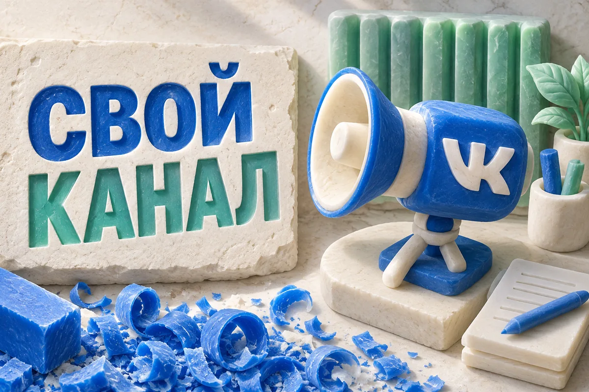 СВОЙ КАНАЛ: иллюстрация с логотипом VK для инструкции «Как создать канал ВК и подготовить первые публикации»