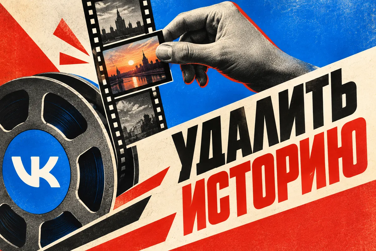 УДАЛИТЬ ИСТОРИЮ: иллюстрация с логотипом VK для инструкции «Как удалить опубликованную историю ВК и проверить оставшиеся кадры»