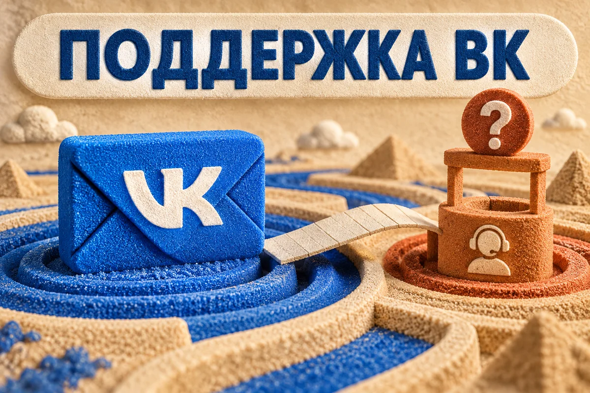 ПОДДЕРЖКА ВК: иллюстрация с логотипом VK для инструкции «Как написать в поддержку ВК и подготовить понятное обращение»