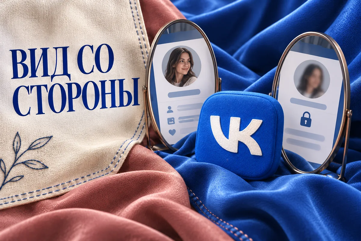 ВИД СО СТОРОНЫ: иллюстрация с логотипом VK для инструкции «Как посмотреть свою страницу ВК глазами другого пользователя»