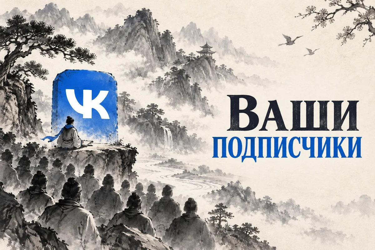 Нейросетевая иллюстрация с логотипом VK: ваши подписчики.
