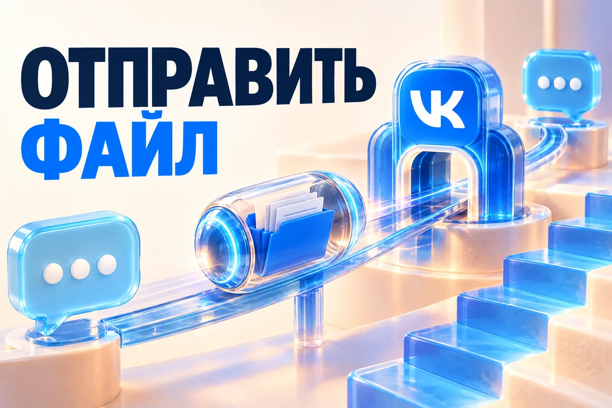 Нейросетевая иллюстрация с логотипом VK: отправить файл.