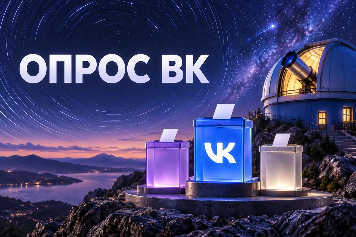 Нейросетевая иллюстрация с логотипом VK: опрос вк.