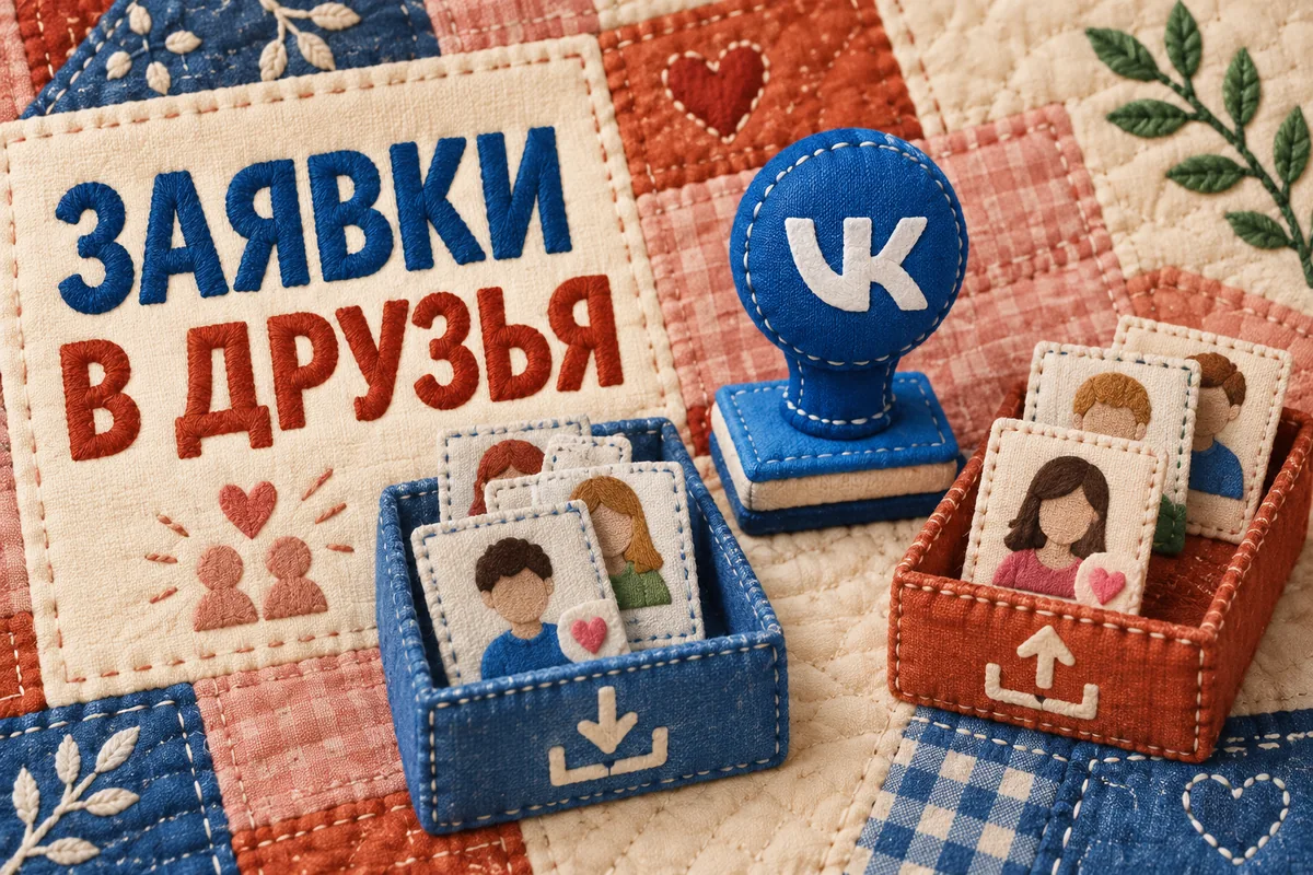 Нейросетевая иллюстрация с логотипом VK: заявки в друзья.